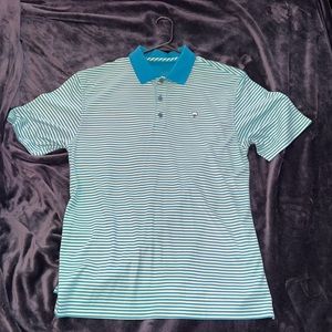 Green & white striped Southern Shirt Company polo.